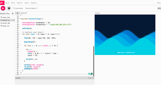 Layered waves move smoothly based on continuous sound input.